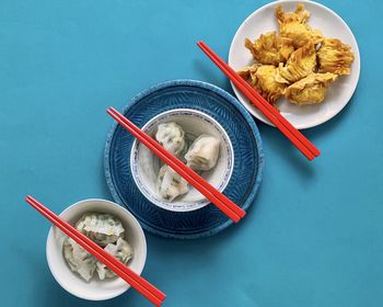 High angle view of food in bowl on table