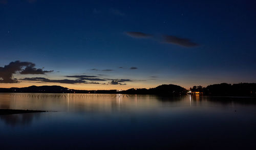 Scenic view of lake against sky at night