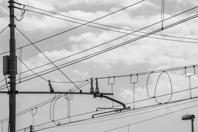 Low angle view of power lines against sky