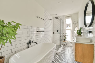 High angle view of sink in bathroom