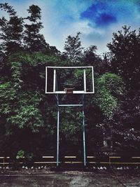 Low angle view of basketball hoop against sky