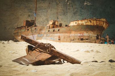 Abandoned boat on beach