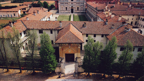 High angle view of old building in town