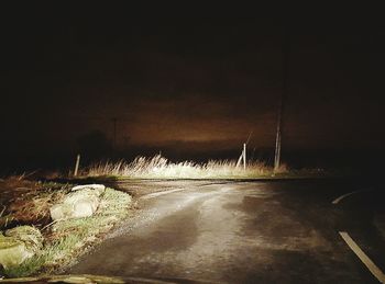 Road along trees at night