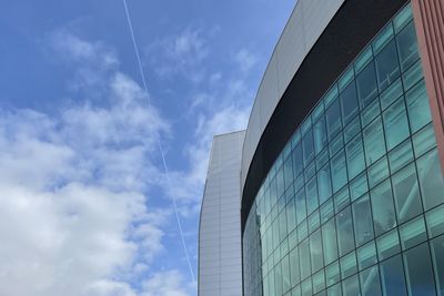 Low angle view of modern building against sky