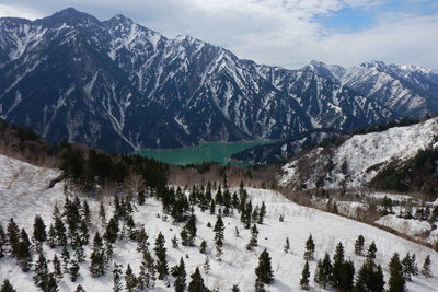 Scenic view of snowcapped mountains against sky