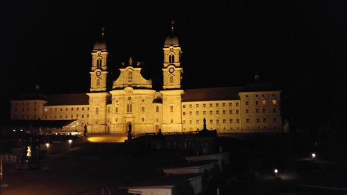 Illuminated building at night