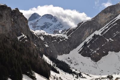 Scenic view of snowcapped mountains against sky