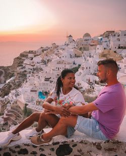 Couple on vacation at the greek islands santorini 