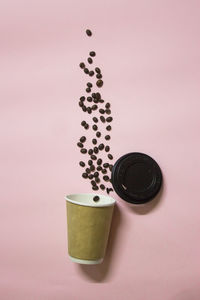 High angle view of coffee cup on table