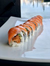 Close-up of sushi served in plate