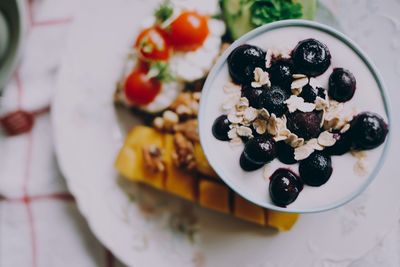 High angle view of dessert served in plate