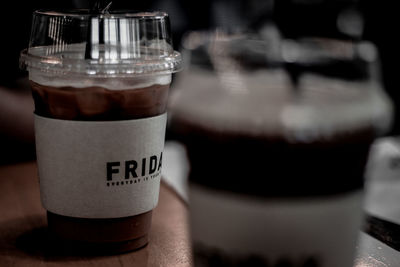 Close-up of coffee cup on table