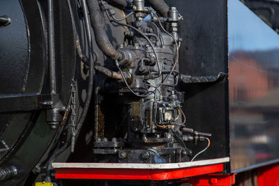 Close-up of machine part of train