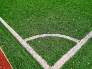 High angle view of soccer field