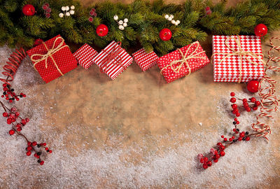 High angle view of gift boxes during christmas
