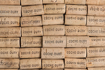 Full frame shot of text on corks