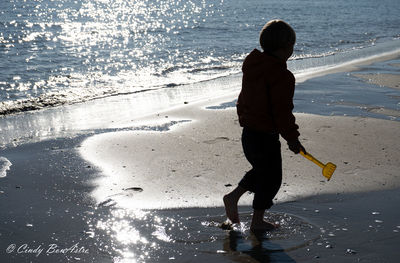 Rear view of boy on beach