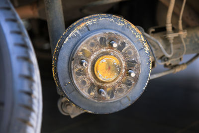 High angle view of old machine part