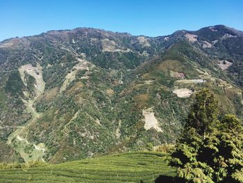 Scenic view of mountains against clear sky