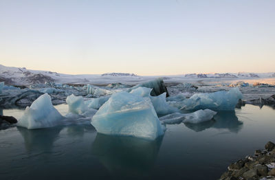 Icebergs at the glacier lagoon jökulsárlón in iceland, europe