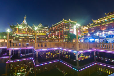 Illuminated buildings in city at night