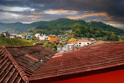 High angle view of townscape against sky