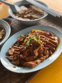 High angle view of meal served in plate