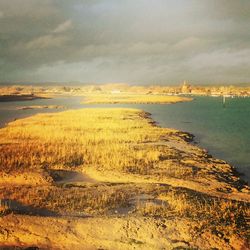 Scenic view of sea against cloudy sky