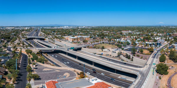 High angle view of cityscape against sky