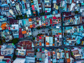 High angle view of houses in city