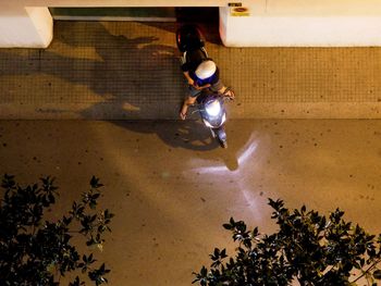 High angle view of man in bicycle