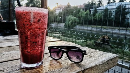 Close-up of sunglasses on table