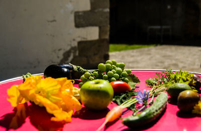 High angle view of vegetables on plate