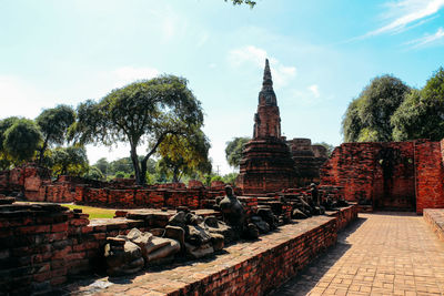 View of temple against building