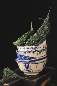 Close-up of potted plant against black background