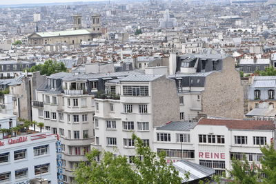 High angle view of buildings in city