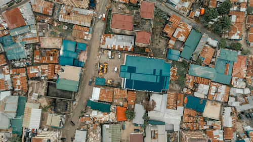 High angle view of buildings in city