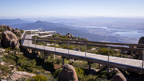 High angle view of mountain range against sky