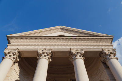 Low angle view of ornate building against clear blue sky