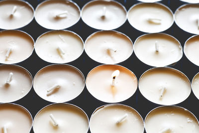 Full frame shot of illuminated tea lights