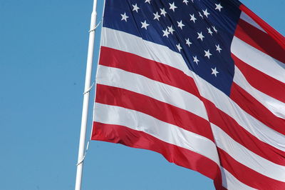 Close-up of flag against blue sky