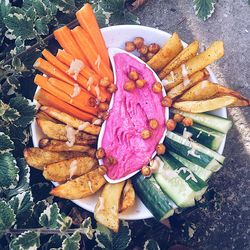 High angle view of vegetables on barbecue grill