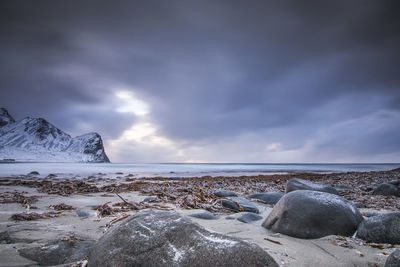 Scenic view of sea against sky during winter