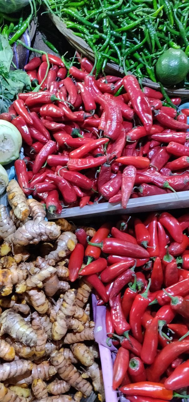 HIGH ANGLE VIEW OF RED CHILI PEPPERS FOR SALE