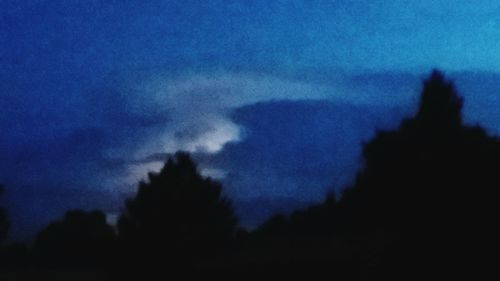 Low angle view of silhouette trees against sky at night