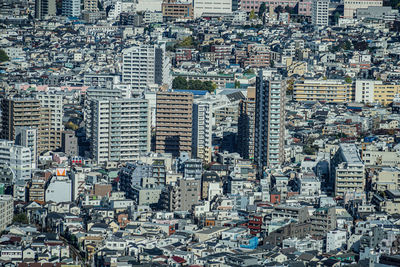 High angle view of buildings in city