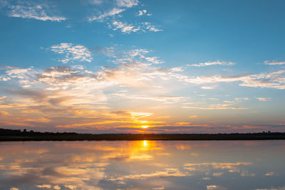 Scenic view of lake against sky during sunset