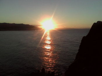 Scenic view of sea against clear sky during sunset