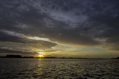 Scenic view of sea against dramatic sky